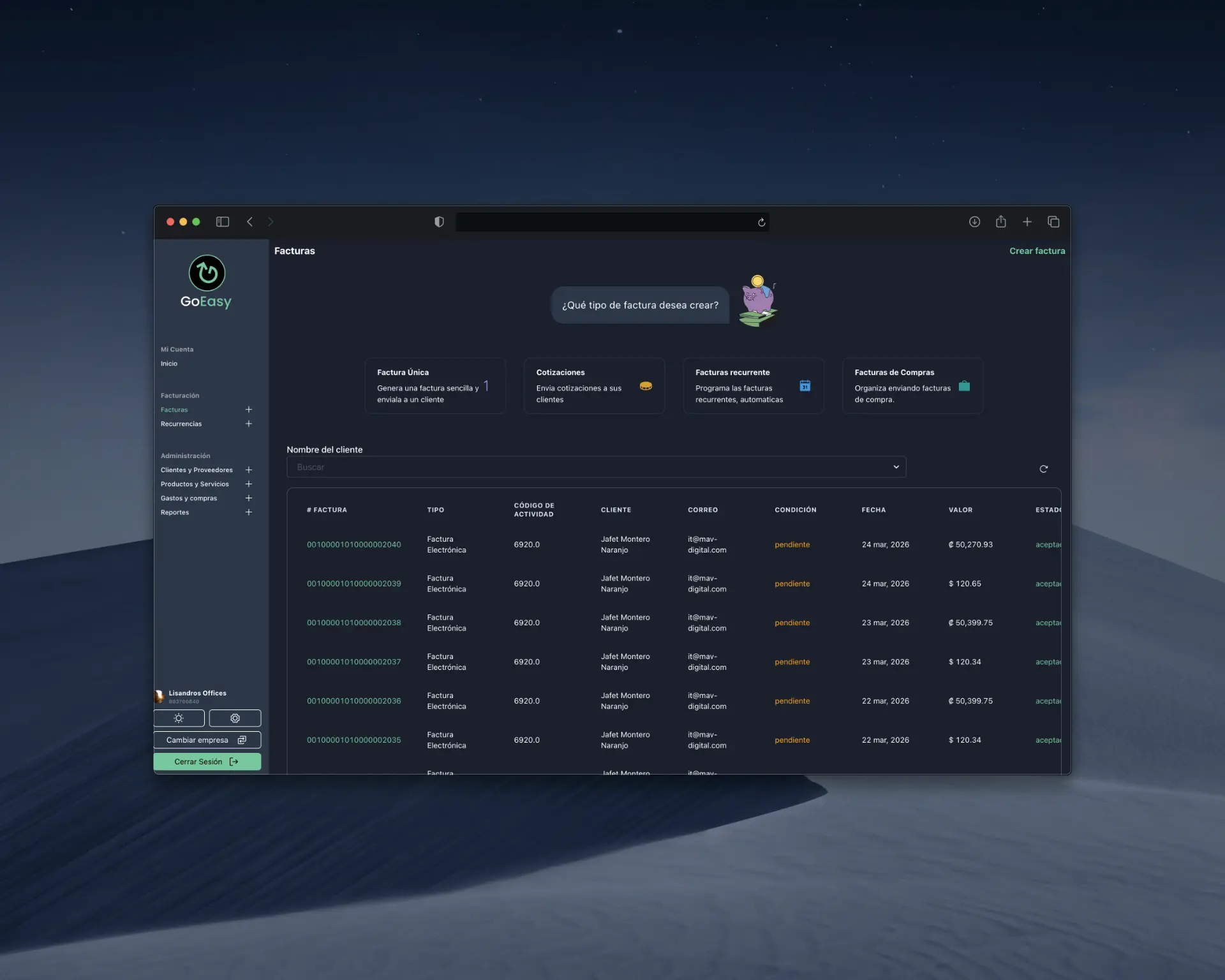 Go Easy - Sitio web de servicio de facturación